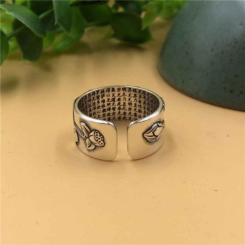 Wholesale Thai Silver Lotus Vintage Heart Sutra Ring